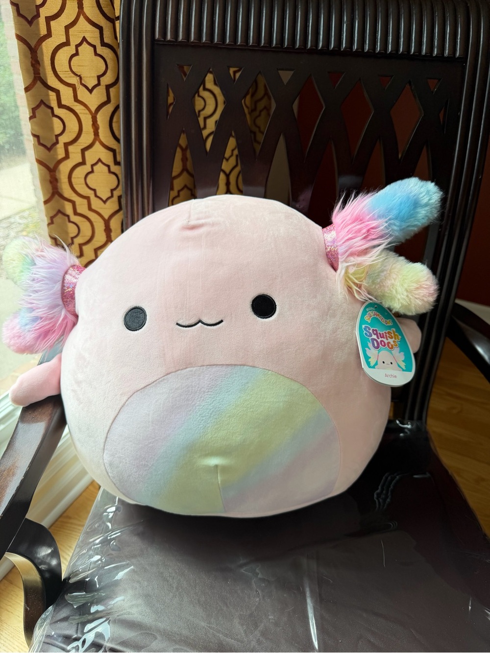Squishmallows Squish-Doos Archie Pink Axolotl Plush with Rainbow Accents
